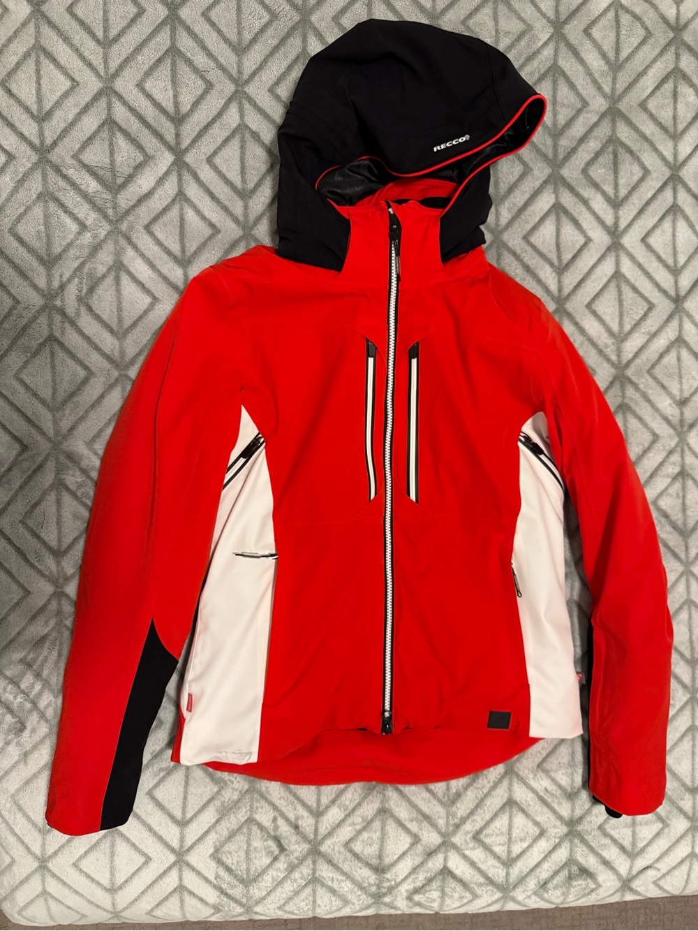 Women's Red and Black Ski Jacket with White Panels